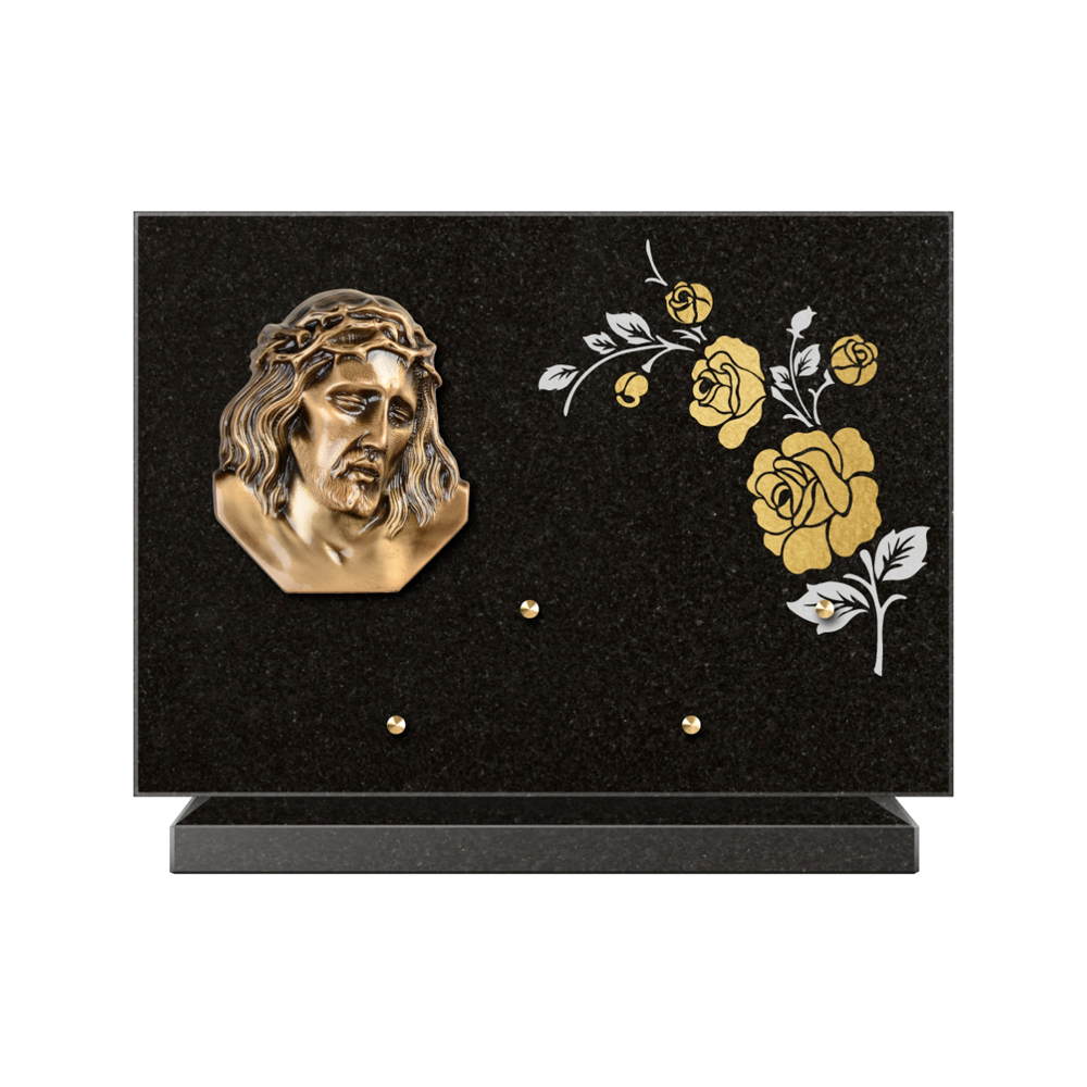 Plaque funéraire Rectangle 2 Granit Sablé Or et Blanc – Plaques Funéraires Créations® – vue complémentaire