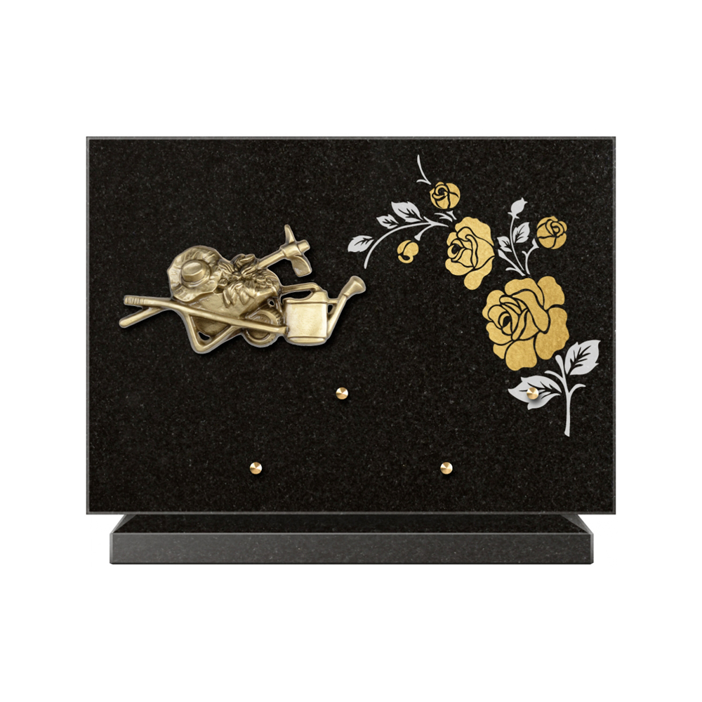 Plaque funéraire Rectangle 2 Granit Sablé Or et Blanc – Plaques Funéraires Créations® – vue complémentaire