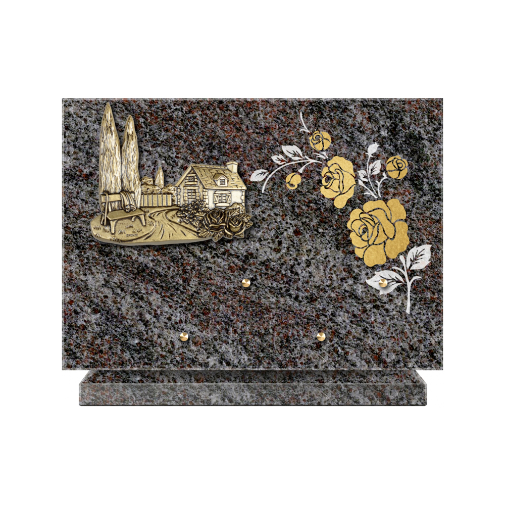 Plaque funéraire Rectangle 2 Granit Sablé Or et Blanc – Plaques Funéraires Créations® – vue complémentaire
