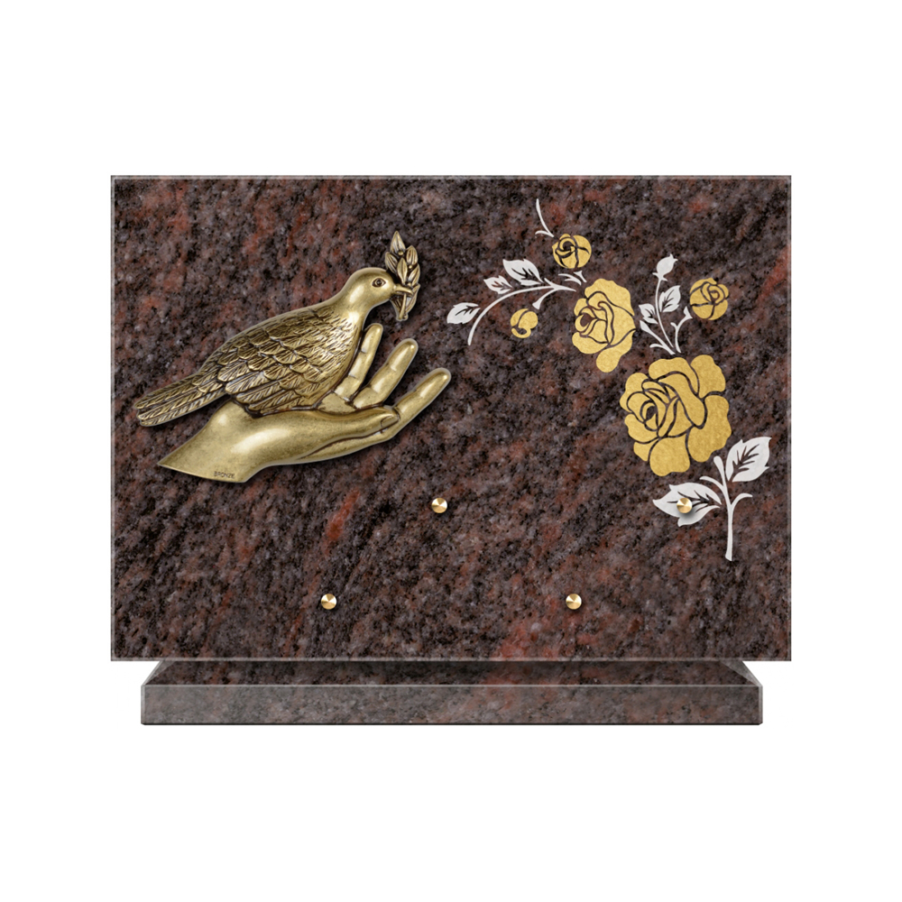 Plaque funéraire Rectangle 2 Granit Sablé Or et Blanc – Plaques Funéraires Créations® – vue complémentaire