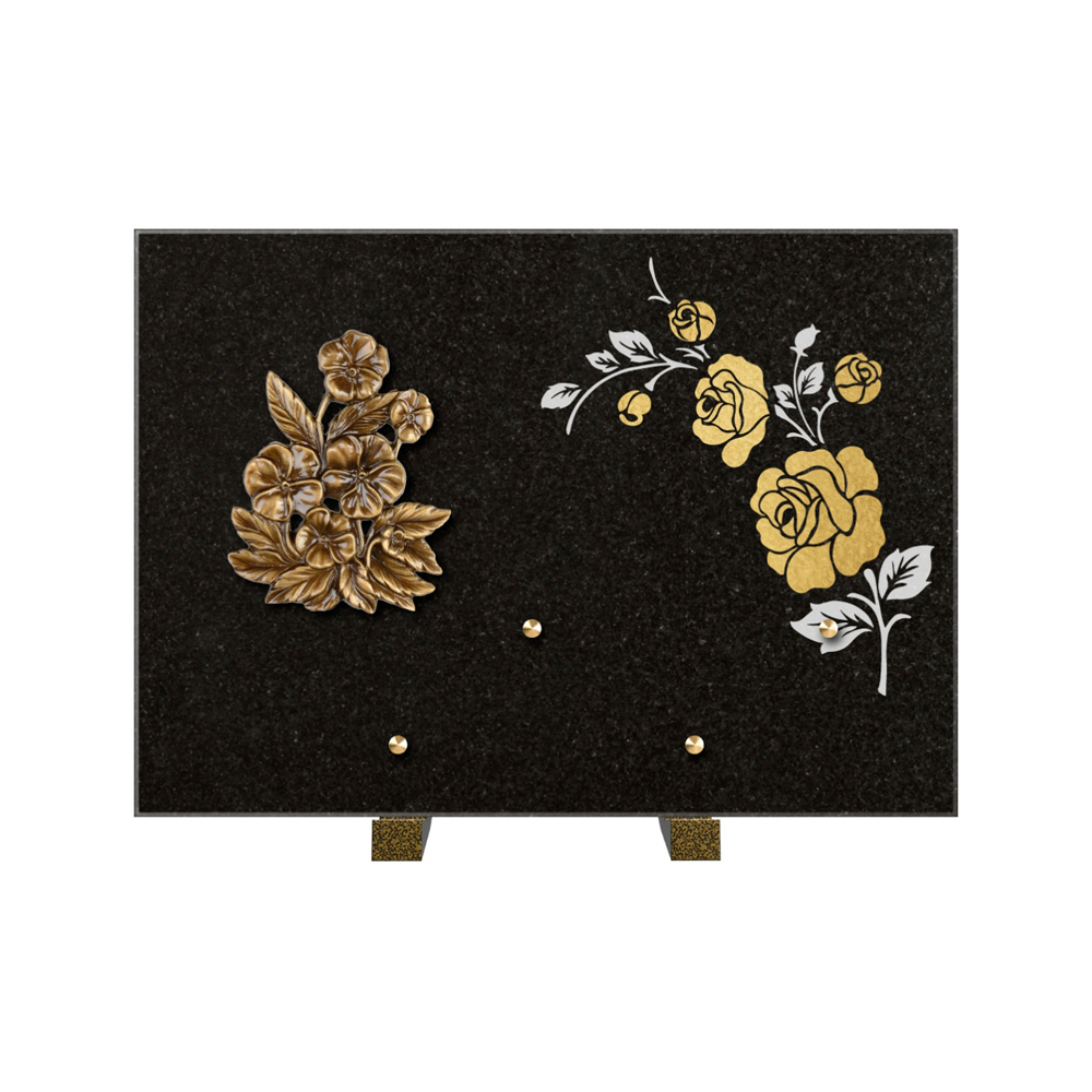Plaque funéraire Rectangle 2 Granit Sablé Or et Blanc – Plaques Funéraires Créations® – vue complémentaire