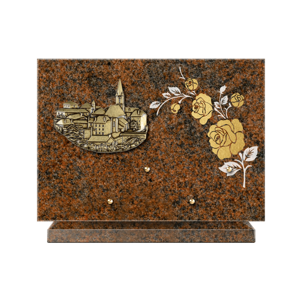 Plaque funéraire Rectangle 2 Granit Sablé Or et Blanc – Plaques Funéraires Créations® – vue complémentaire