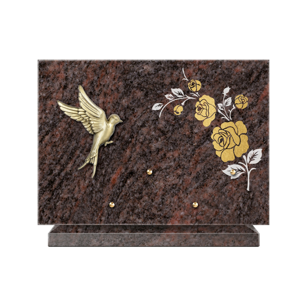 Plaque funéraire Rectangle 2 Granit Sablé Or et Blanc – Plaques Funéraires Créations® – vue complémentaire