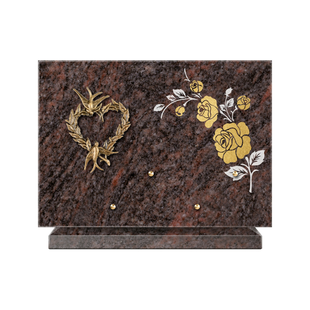 Plaque funéraire Rectangle 2 Granit Sablé Or et Blanc – Plaques Funéraires Créations® – vue complémentaire