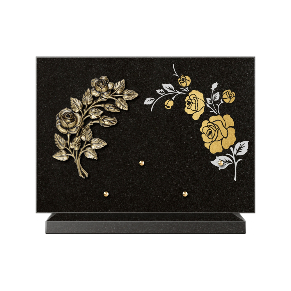 Plaque funéraire Rectangle 2 Granit Sablé Or et Blanc – Plaques Funéraires Créations® – vue complémentaire
