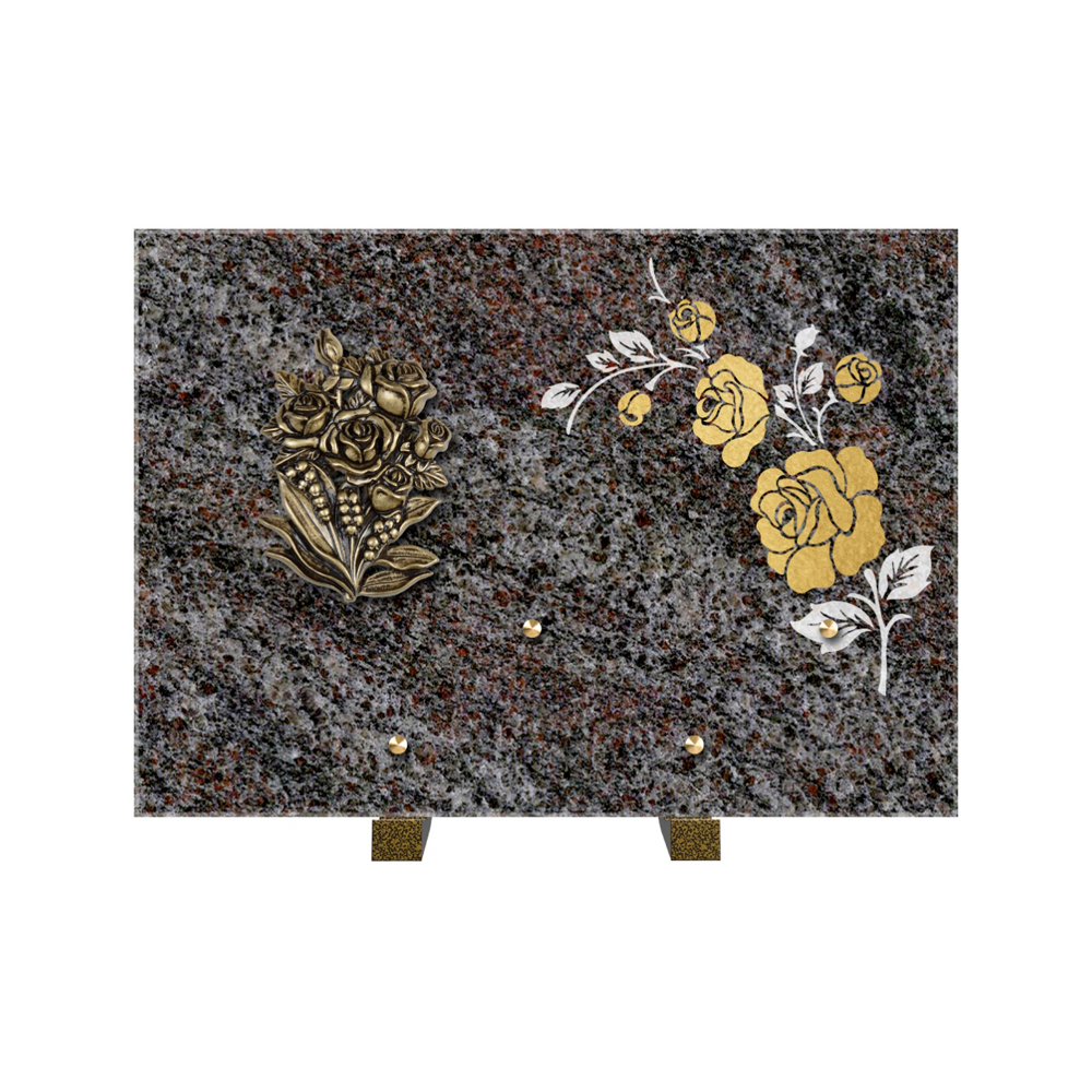 Plaque funéraire Rectangle 2 Granit Sablé Or et Blanc – Plaques Funéraires Créations® – vue complémentaire