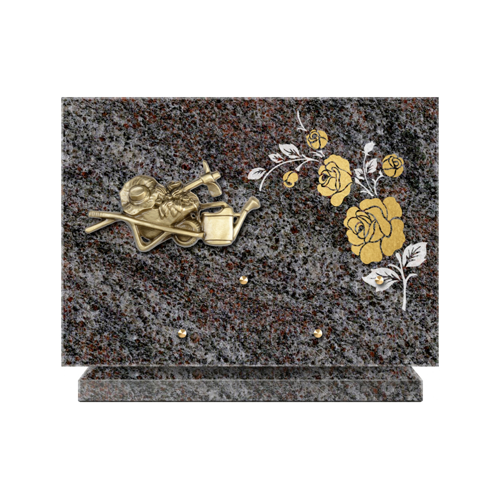 Plaque funéraire Rectangle 2 Granit Sablé Or et Blanc – Plaques Funéraires Créations® – vue complémentaire