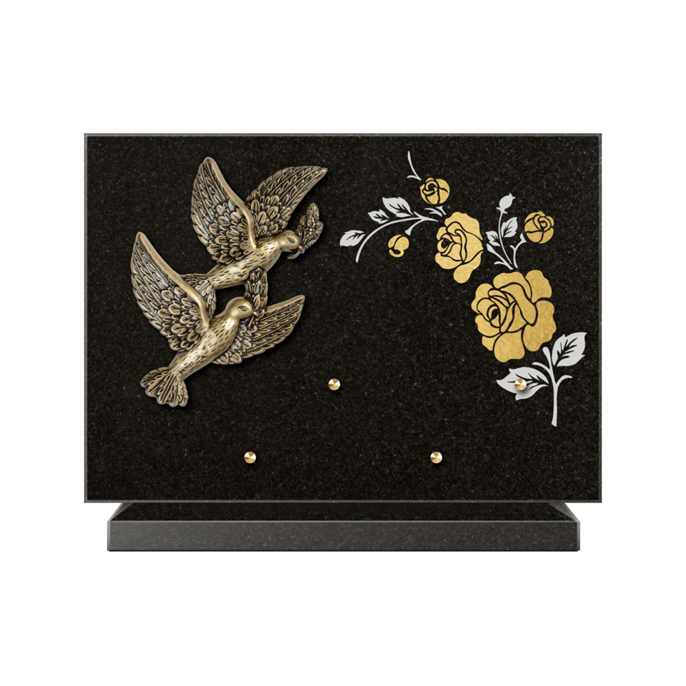 Plaque funéraire Rectangle 2 Granit Sablé Or et Blanc – Plaques Funéraires Créations® – vue complémentaire