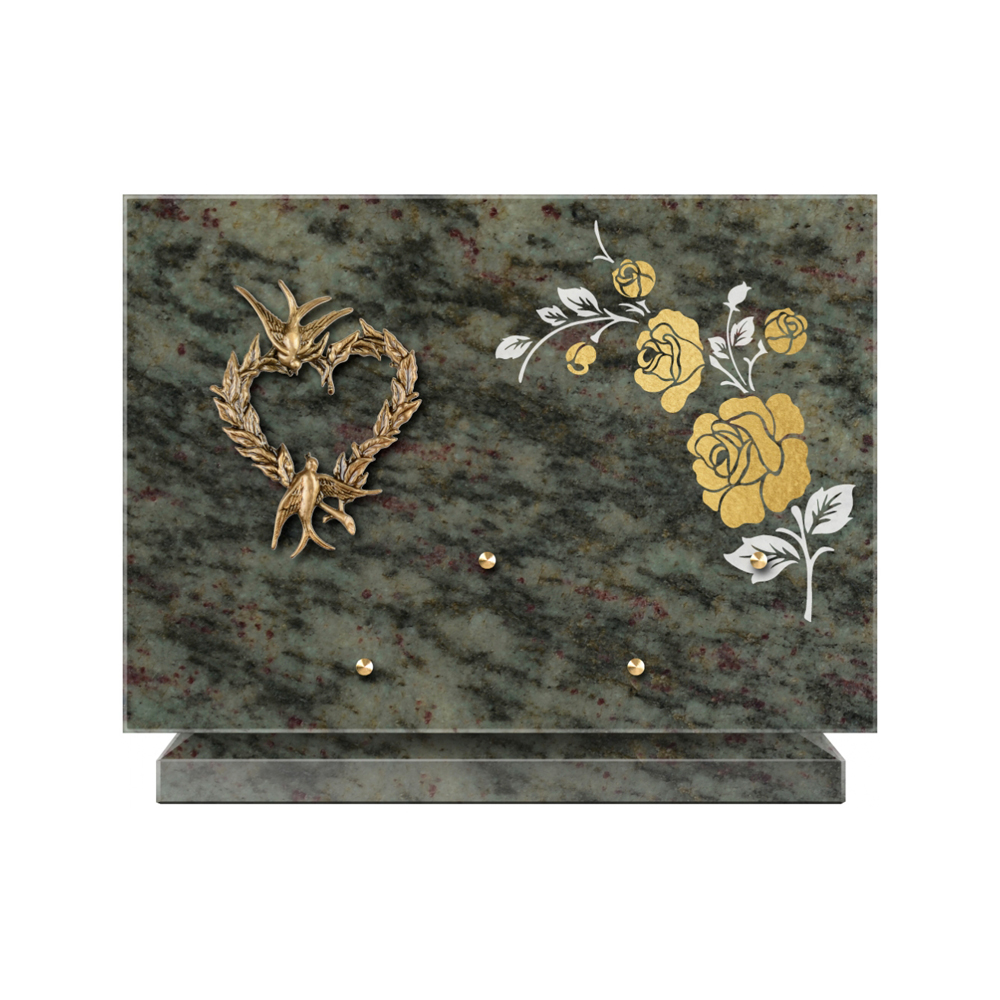 Plaque funéraire Rectangle 2 Granit Sablé Or et Blanc – Plaques Funéraires Créations® – vue complémentaire