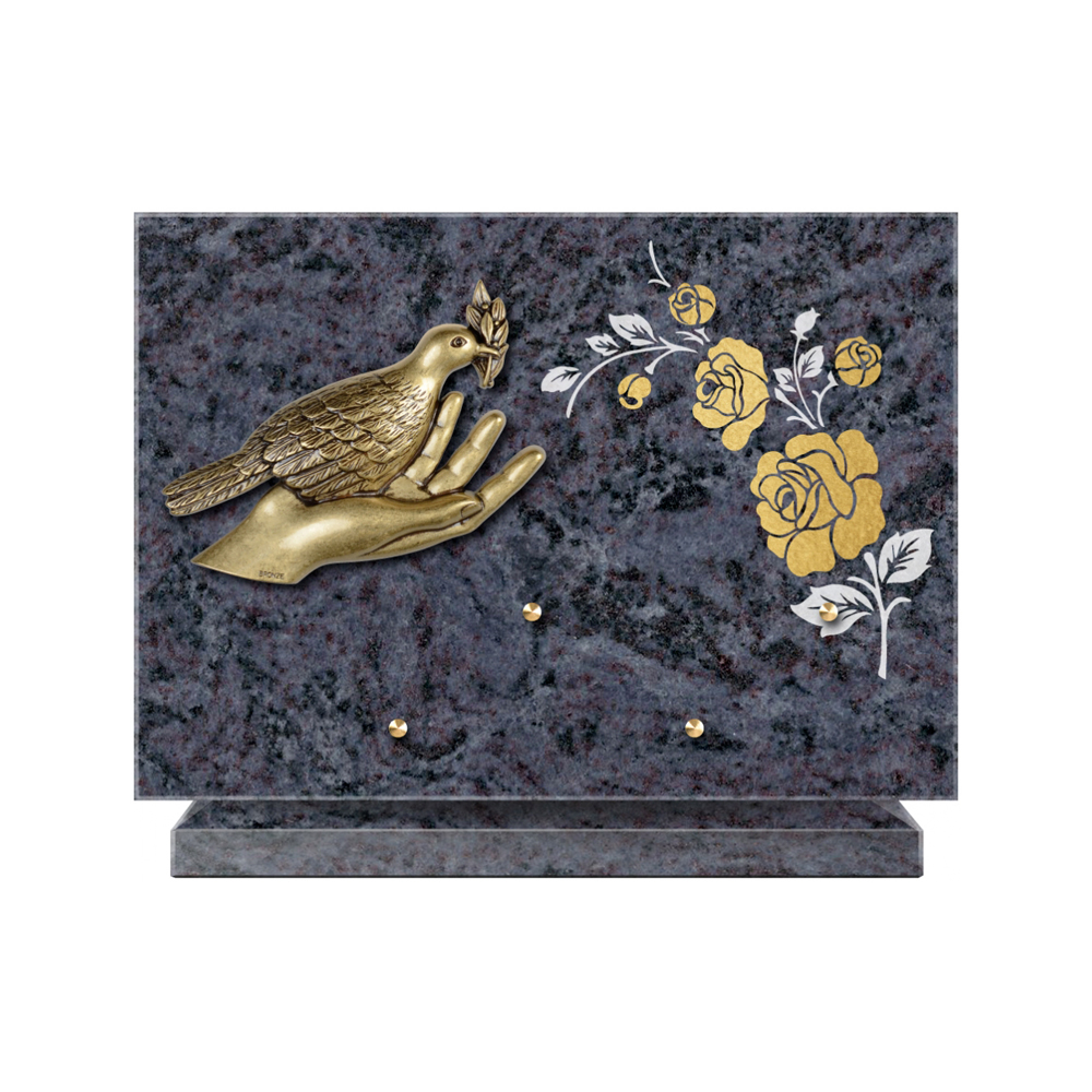 Plaque funéraire Rectangle 2 Granit Sablé Or et Blanc – Plaques Funéraires Créations® – vue complémentaire