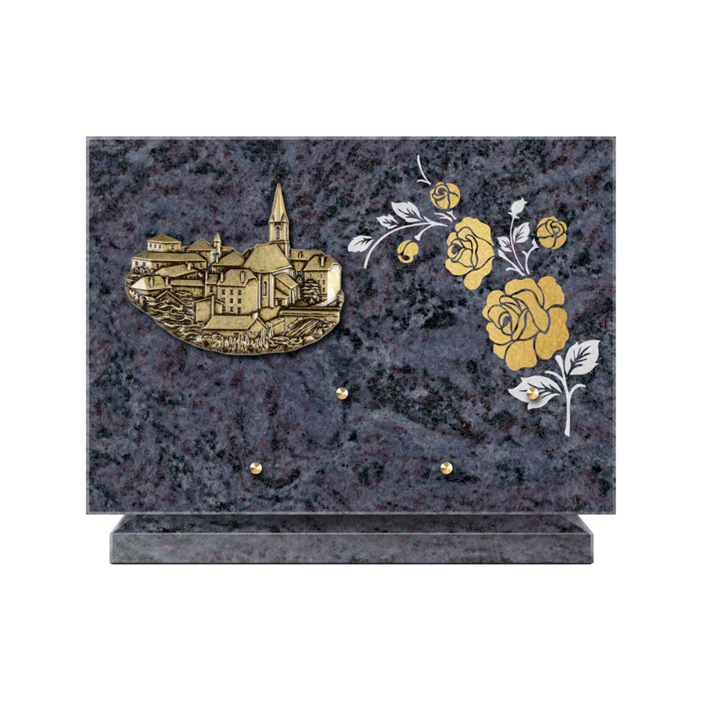 Plaque funéraire Rectangle 2 Granit Sablé Or et Blanc – Plaques Funéraires Créations® – vue complémentaire