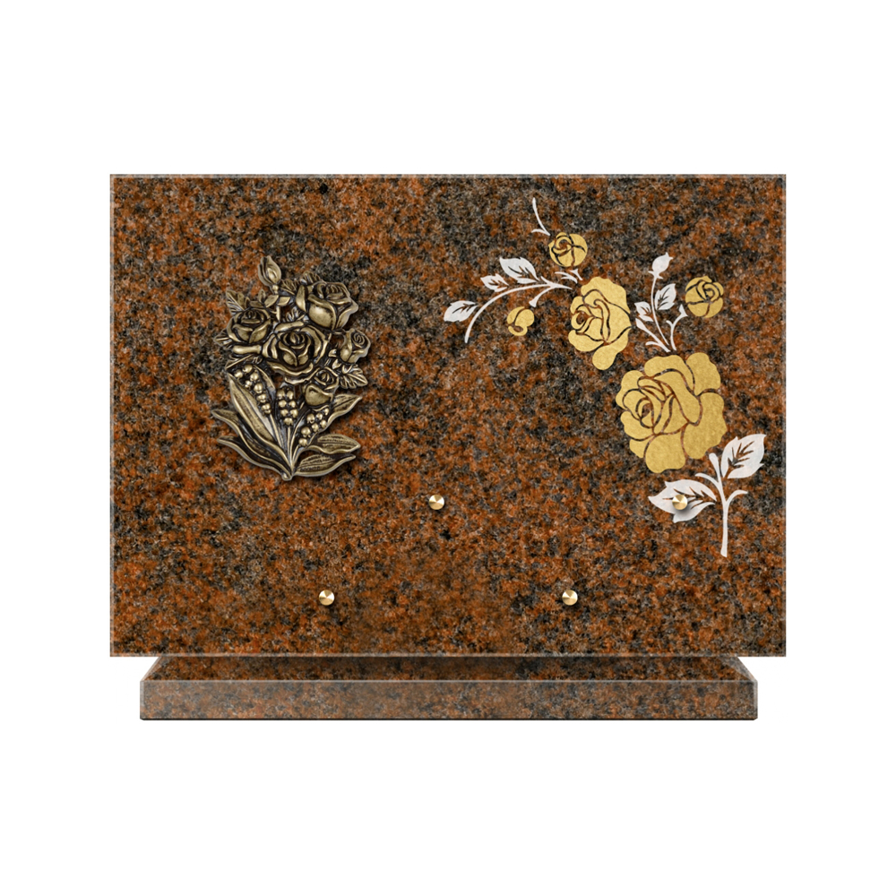 Plaque funéraire Rectangle 2 Granit Sablé Or et Blanc – Plaques Funéraires Créations® – vue complémentaire