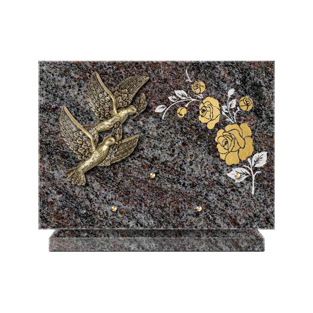 Plaque funéraire Rectangle 2 Granit Sablé Or et Blanc – Plaques Funéraires Créations® – vue complémentaire