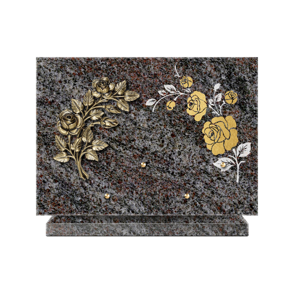 Plaque funéraire Rectangle 2 Granit Sablé Or et Blanc – Plaques Funéraires Créations® – vue complémentaire