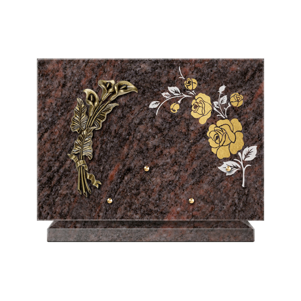Plaque funéraire Rectangle 2 Granit Sablé Or et Blanc – Plaques Funéraires Créations® – vue complémentaire