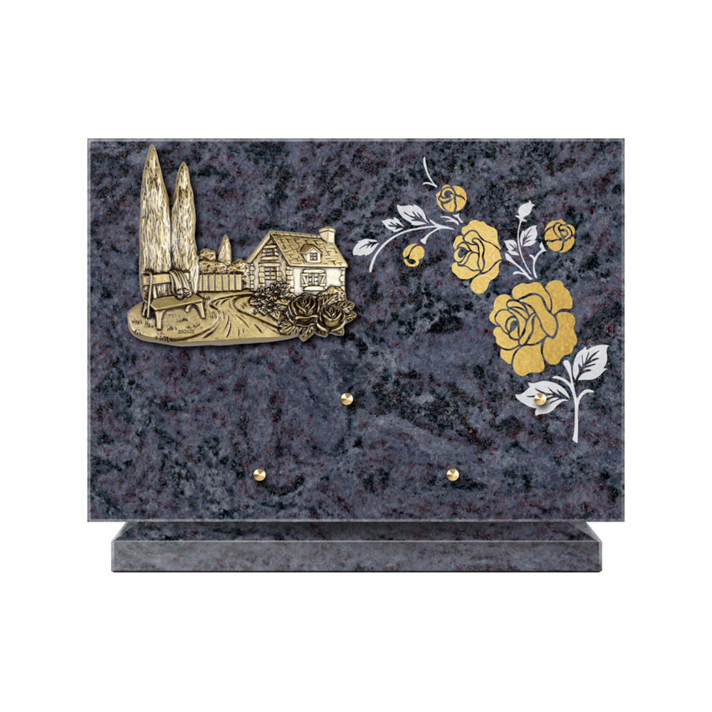 Plaque funéraire Rectangle 2 Granit Sablé Or et Blanc – Plaques Funéraires Créations® – vue complémentaire