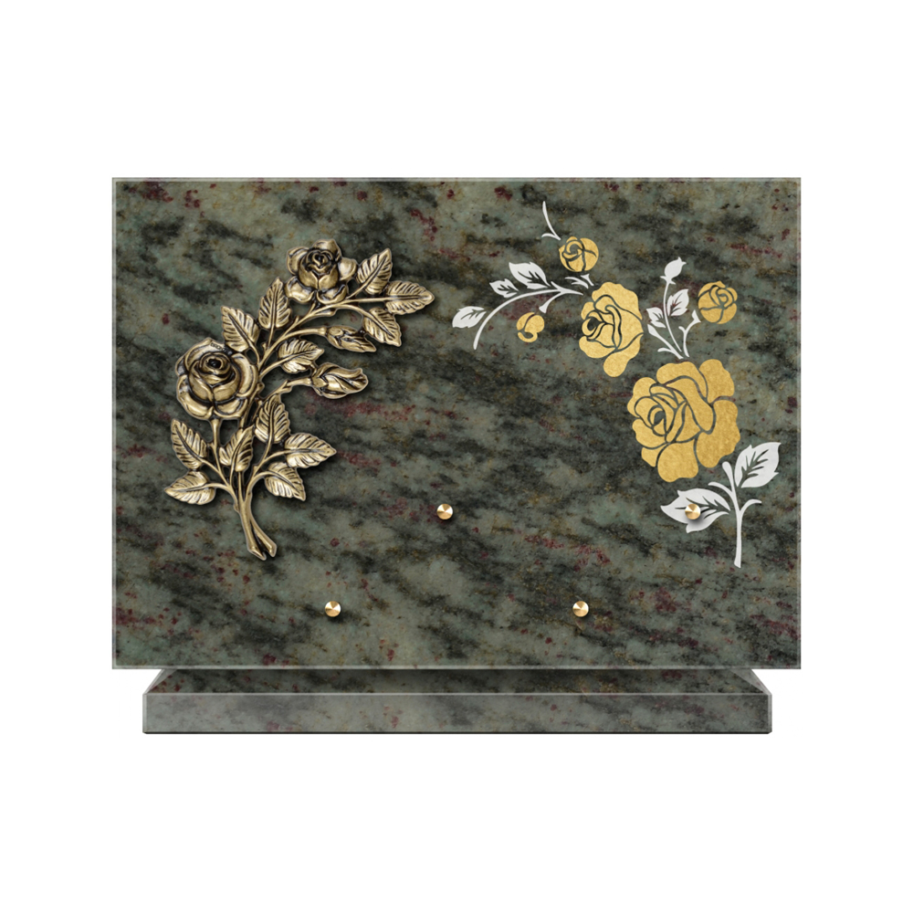 Plaque funéraire Rectangle 2 Granit Sablé Or et Blanc – Plaques Funéraires Créations® – vue complémentaire