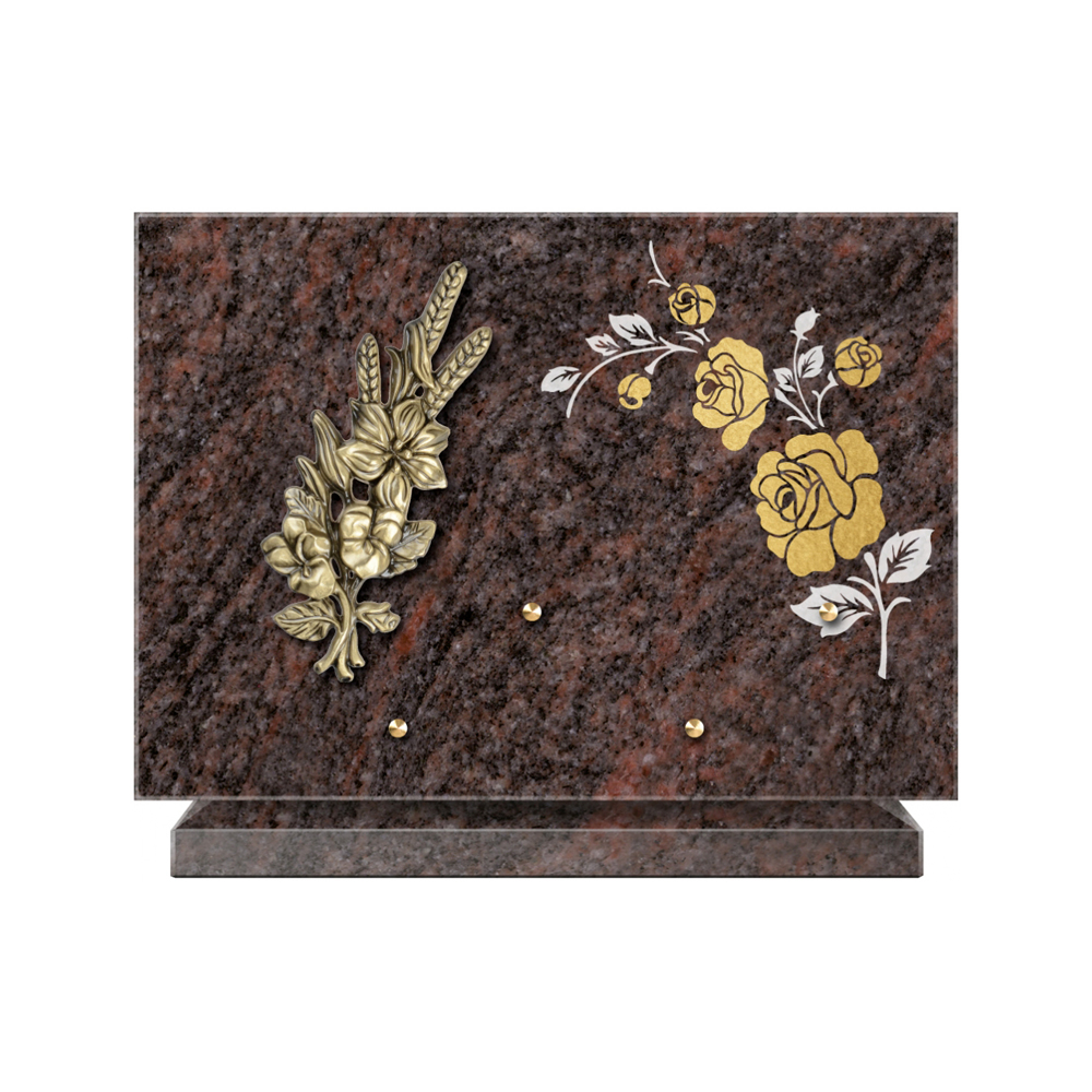 Plaque funéraire Rectangle 2 Granit Sablé Or et Blanc – Plaques Funéraires Créations® – vue complémentaire