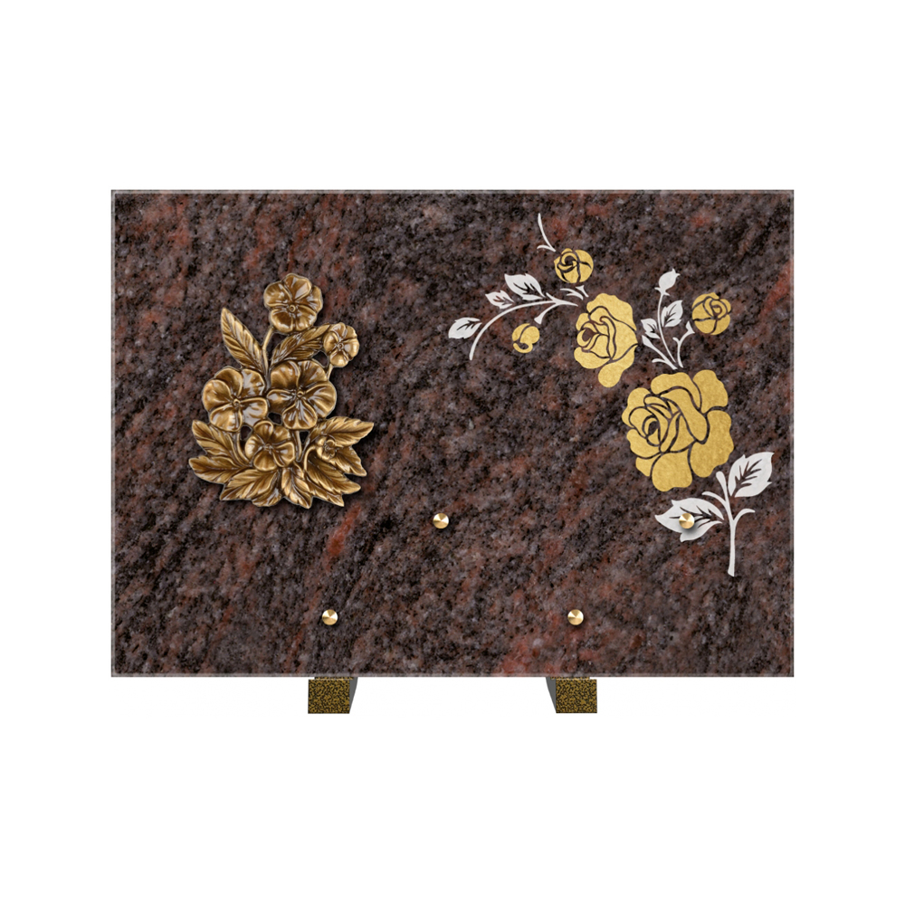Plaque funéraire Rectangle 2 Granit Sablé Or et Blanc – Plaques Funéraires Créations® – vue complémentaire