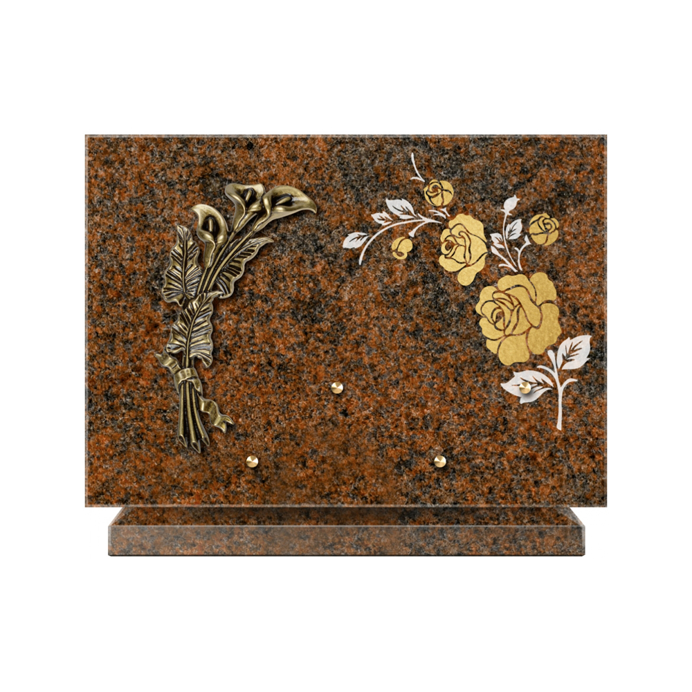 Plaque funéraire Rectangle 2 Granit Sablé Or et Blanc – Plaques Funéraires Créations® – vue complémentaire