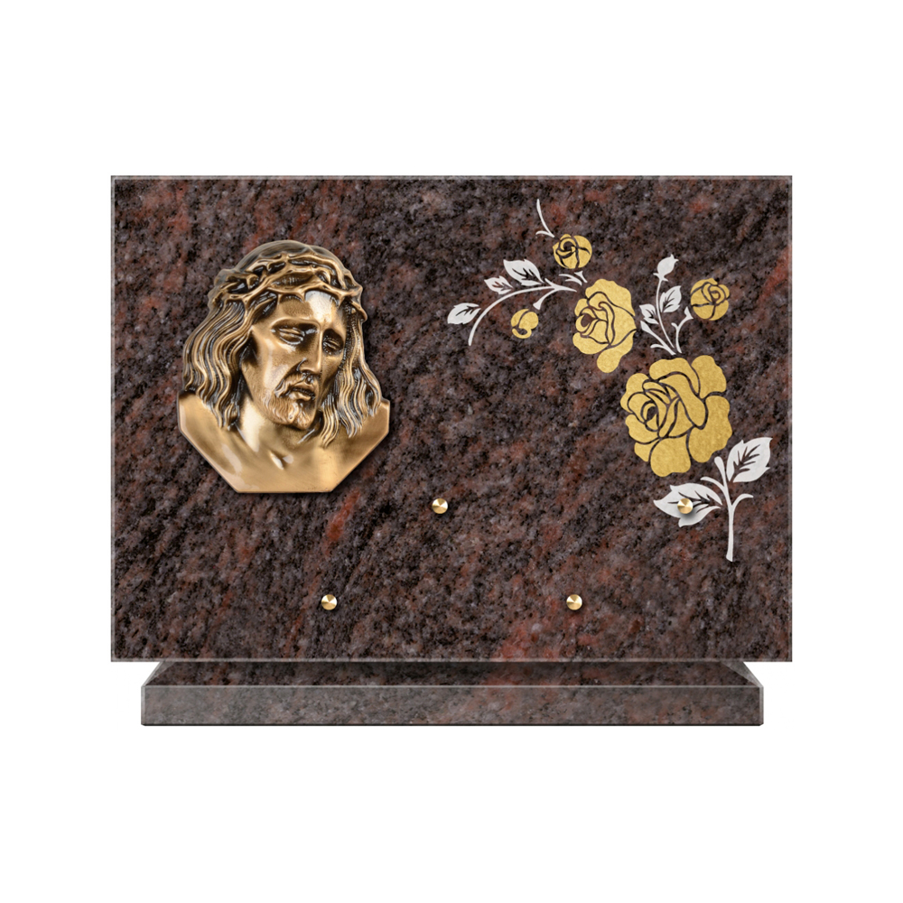 Plaque funéraire Rectangle 2 Granit Sablé Or et Blanc – Plaques Funéraires Créations® – vue complémentaire