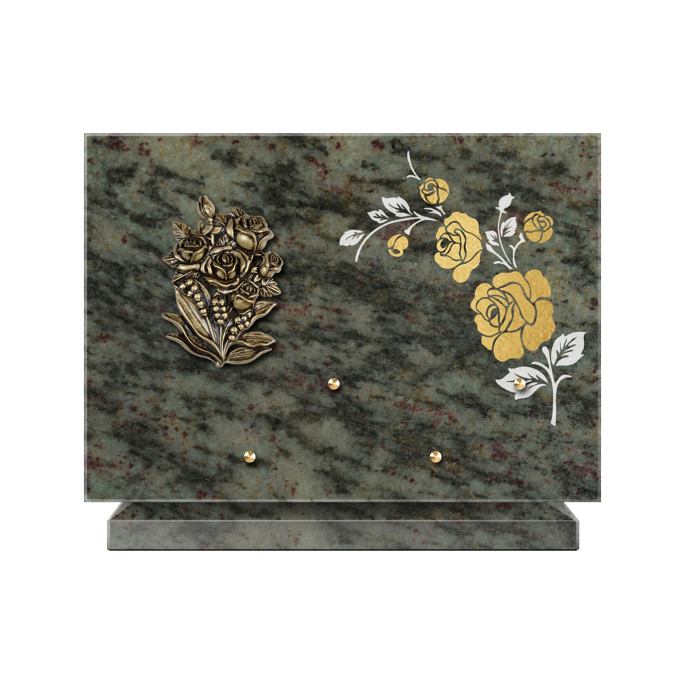 Plaque funéraire Rectangle 2 Granit Sablé Or et Blanc – Plaques Funéraires Créations® – vue complémentaire