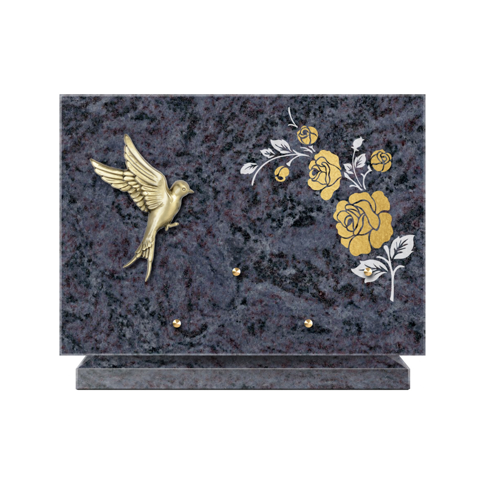 Plaque funéraire Rectangle 2 Granit Sablé Or et Blanc – Plaques Funéraires Créations® – vue complémentaire