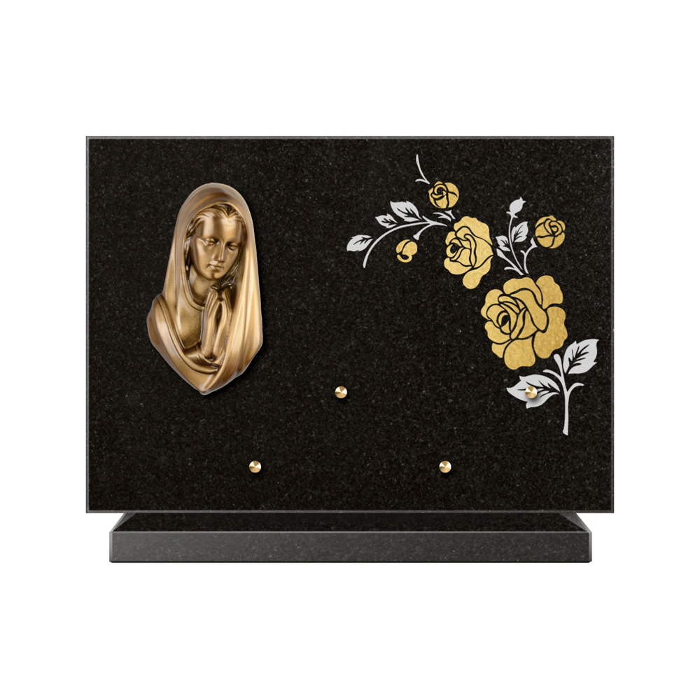Plaque funéraire Rectangle 2 Granit Sablé Or et Blanc – Plaques Funéraires Créations® – vue complémentaire