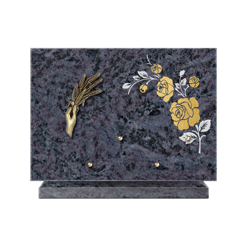 Plaque funéraire Rectangle 2 Granit Sablé Or et Blanc – Plaques Funéraires Créations® – vue complémentaire