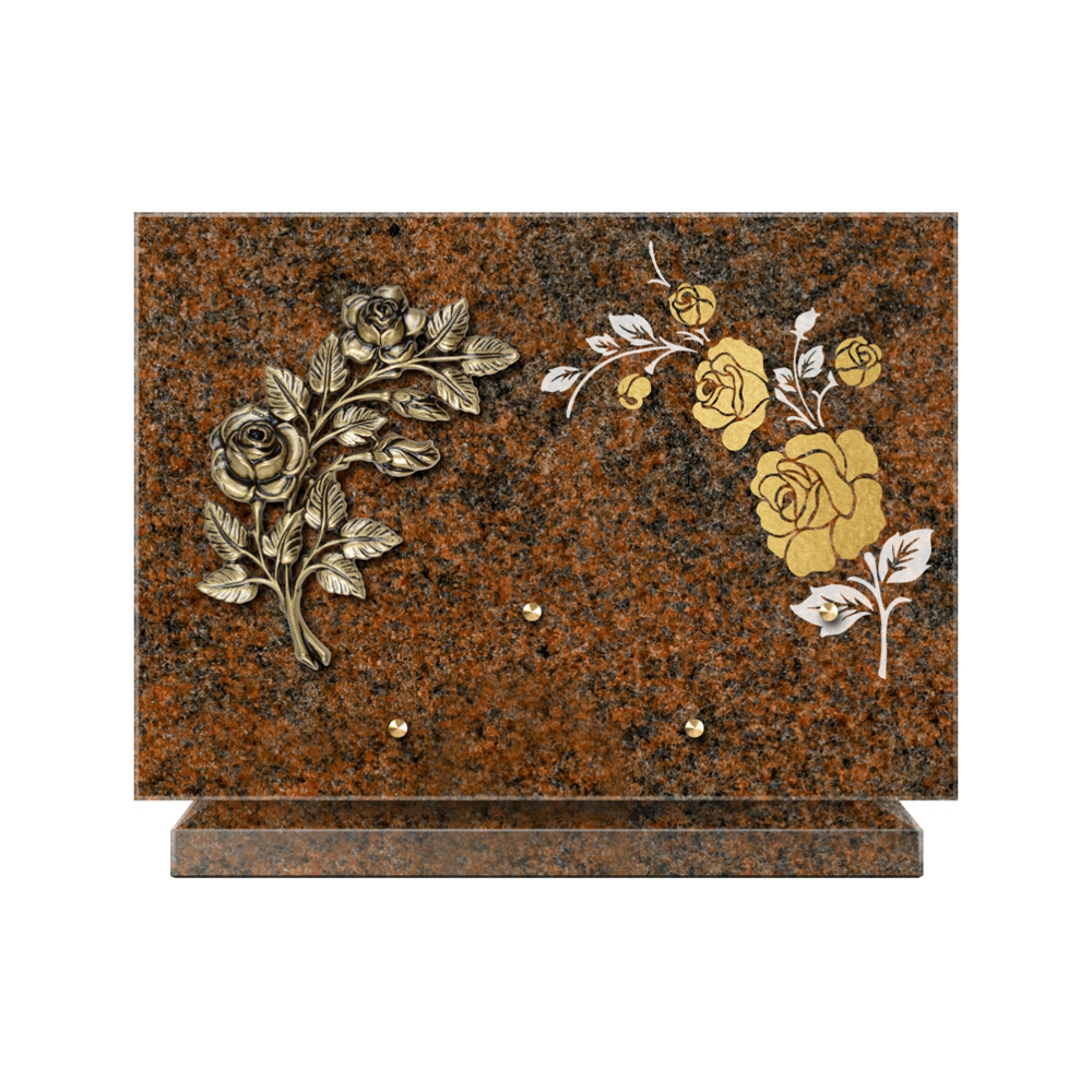 Plaque funéraire Rectangle 2 Granit Sablé Or et Blanc – Plaques Funéraires Créations® – vue complémentaire