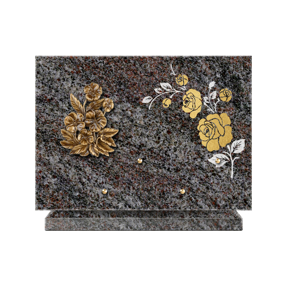 Plaque funéraire Rectangle 2 Granit Sablé Or et Blanc – Plaques Funéraires Créations®