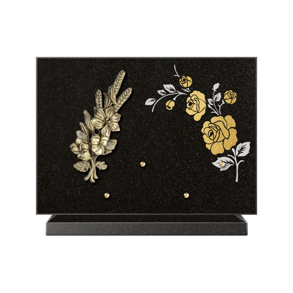 Plaque funéraire Rectangle 2 Granit Sablé Or et Blanc – Plaques Funéraires Créations® – vue complémentaire
