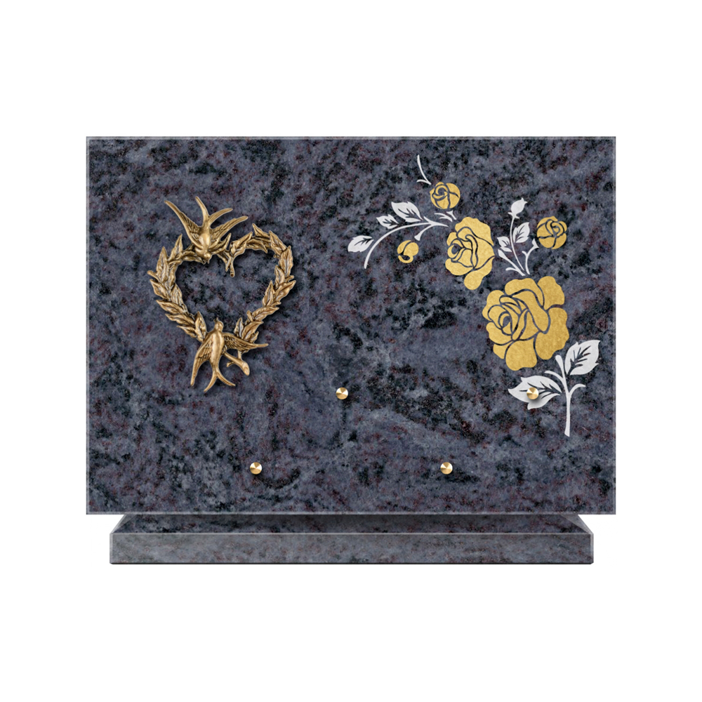 Plaque funéraire Rectangle 2 Granit Sablé Or et Blanc – Plaques Funéraires Créations® – vue complémentaire