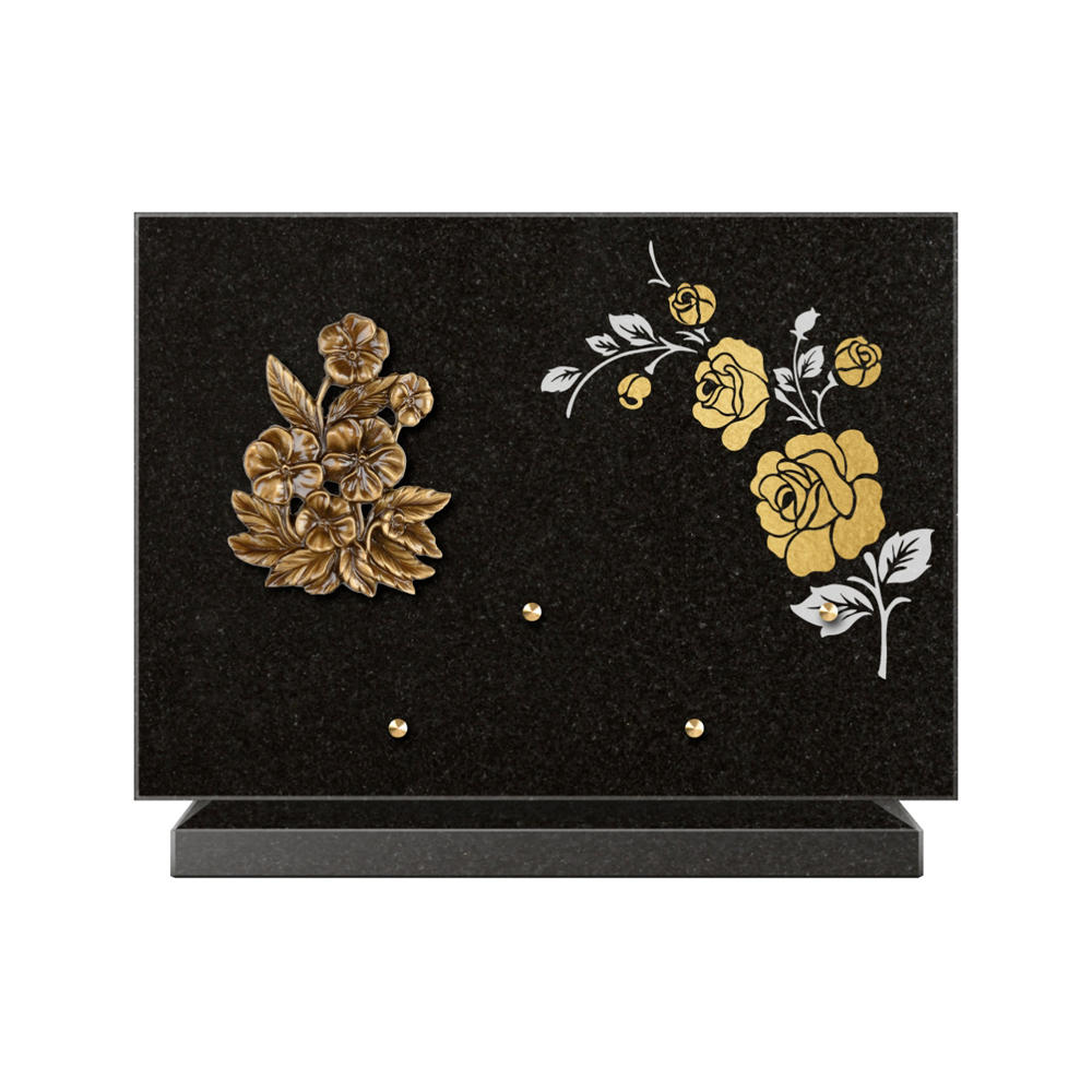 Plaque funéraire Rectangle 2 Granit Sablé Or et Blanc – Plaques Funéraires Créations® – vue complémentaire