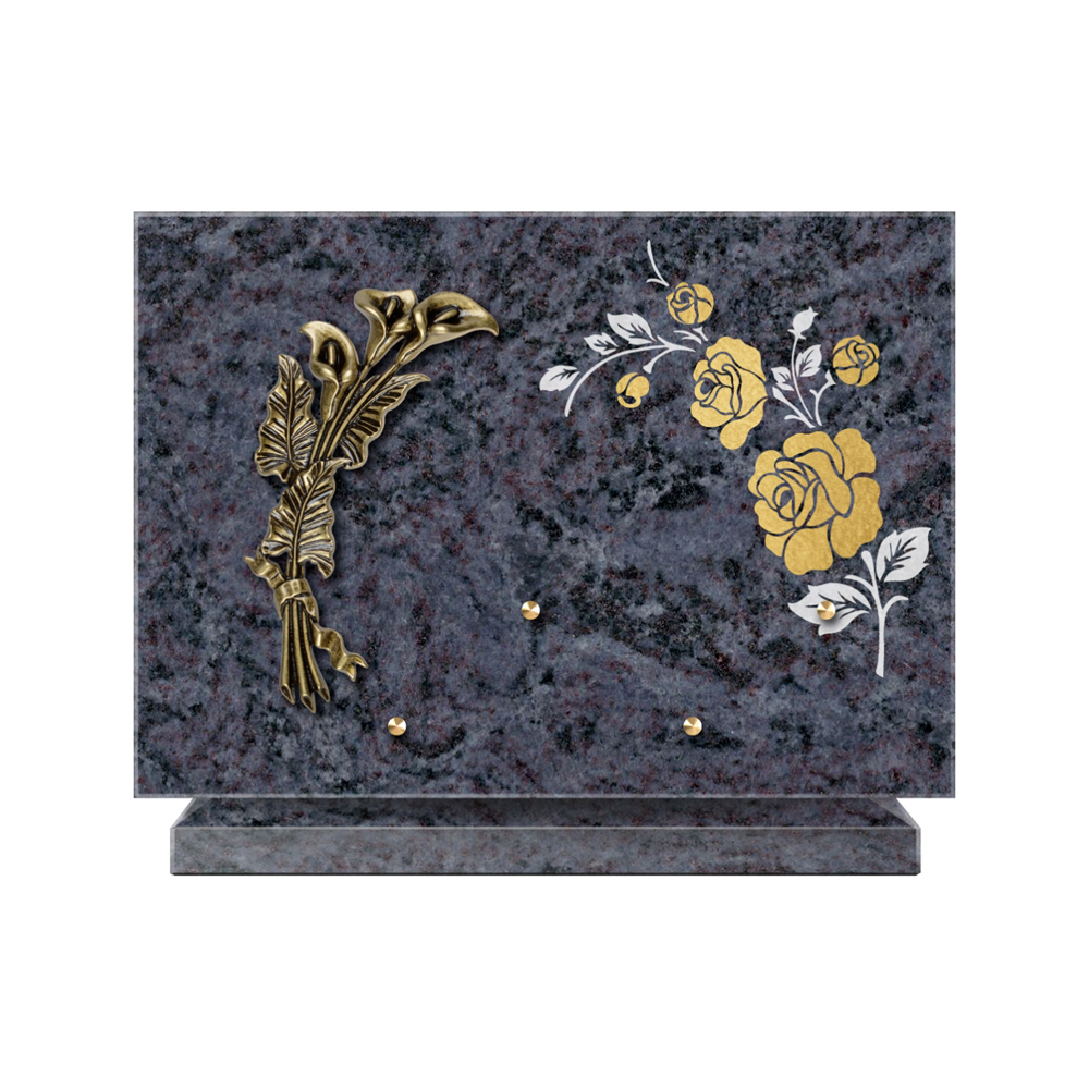 Plaque funéraire Rectangle 2 Granit Sablé Or et Blanc – Plaques Funéraires Créations® – vue complémentaire