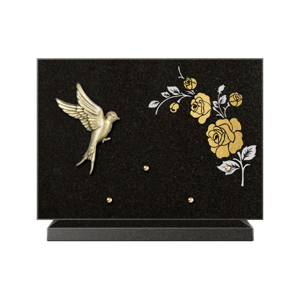 Plaque funéraire Rectangle 2 Granit Sablé Or et Blanc – Plaques Funéraires Créations® – vue complémentaire