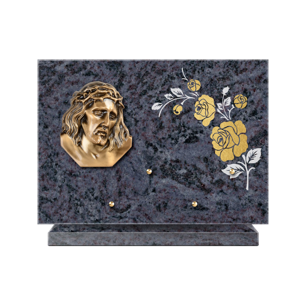 Plaque funéraire Rectangle 2 Granit Sablé Or et Blanc – Plaques Funéraires Créations® – vue complémentaire