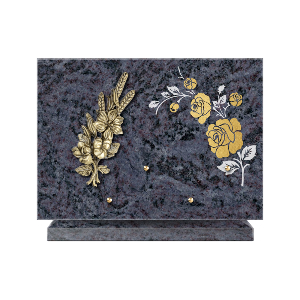 Plaque funéraire Rectangle 2 Granit Sablé Or et Blanc – Plaques Funéraires Créations® – vue complémentaire