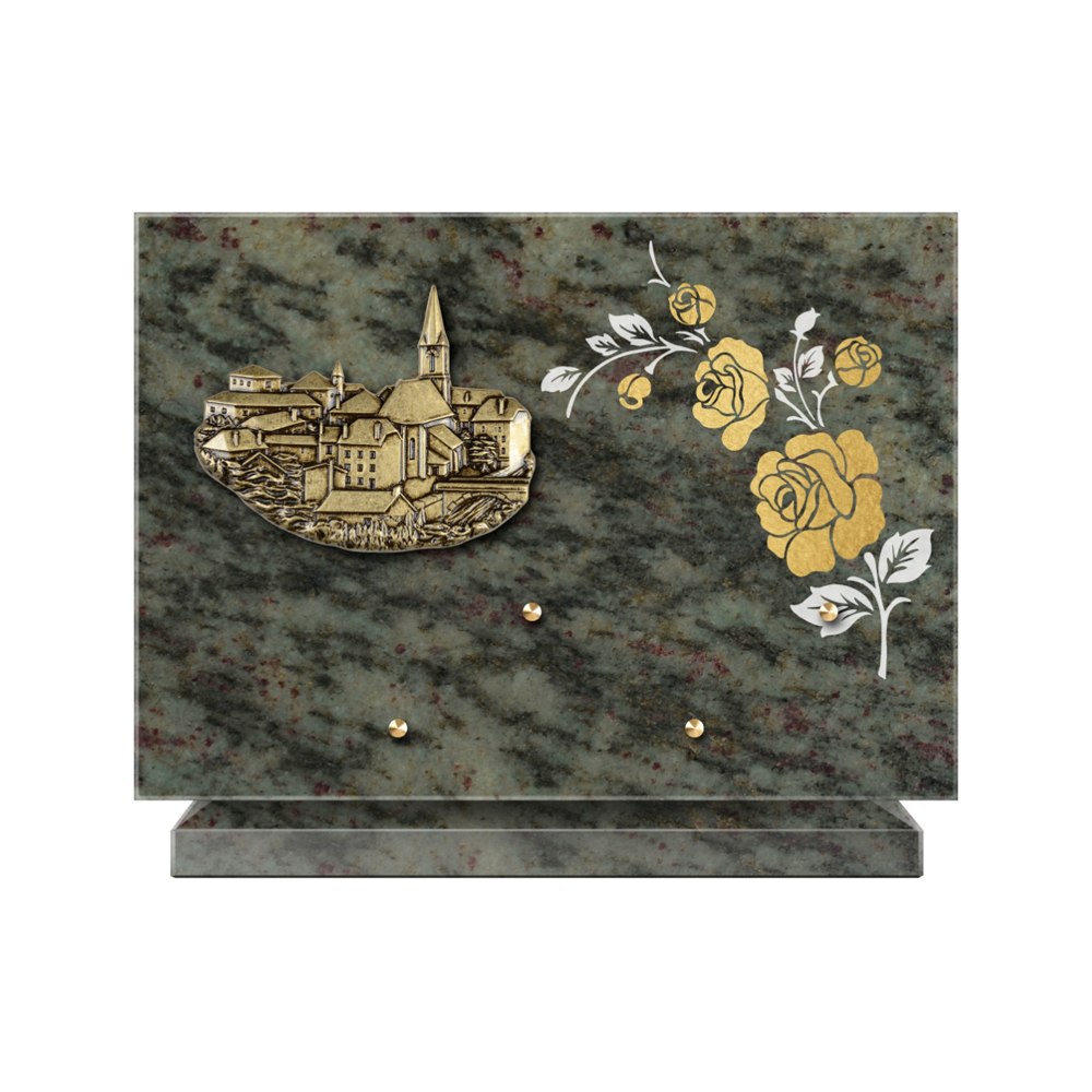 Plaque funéraire Rectangle 2 Granit Sablé Or et Blanc – Plaques Funéraires Créations® – vue complémentaire