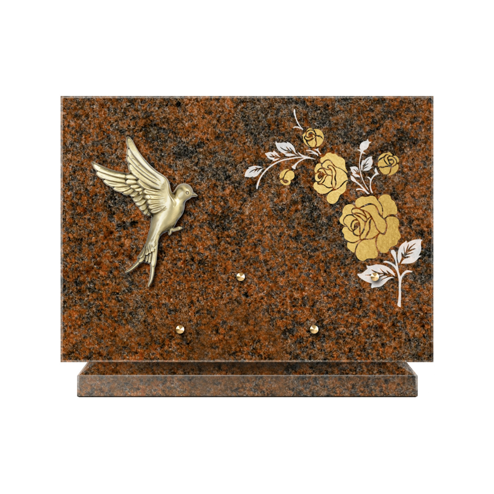 Plaque funéraire Rectangle 2 Granit Sablé Or et Blanc – Plaques Funéraires Créations® – vue complémentaire