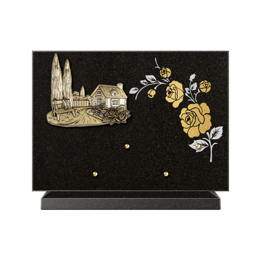 Plaque funéraire Rectangle 2 Granit Sablé Or et Blanc – Plaques Funéraires Créations® – vue complémentaire