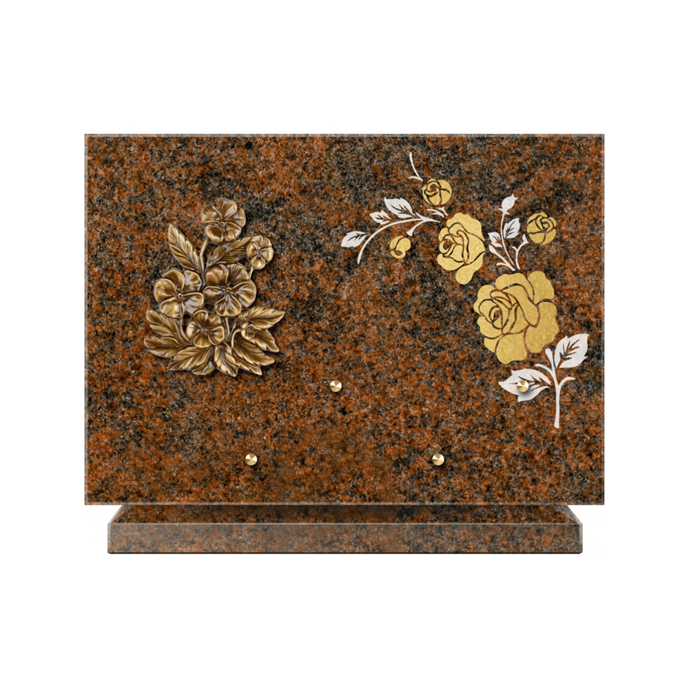 Plaque funéraire Rectangle 2 Granit Sablé Or et Blanc – Plaques Funéraires Créations® – vue complémentaire