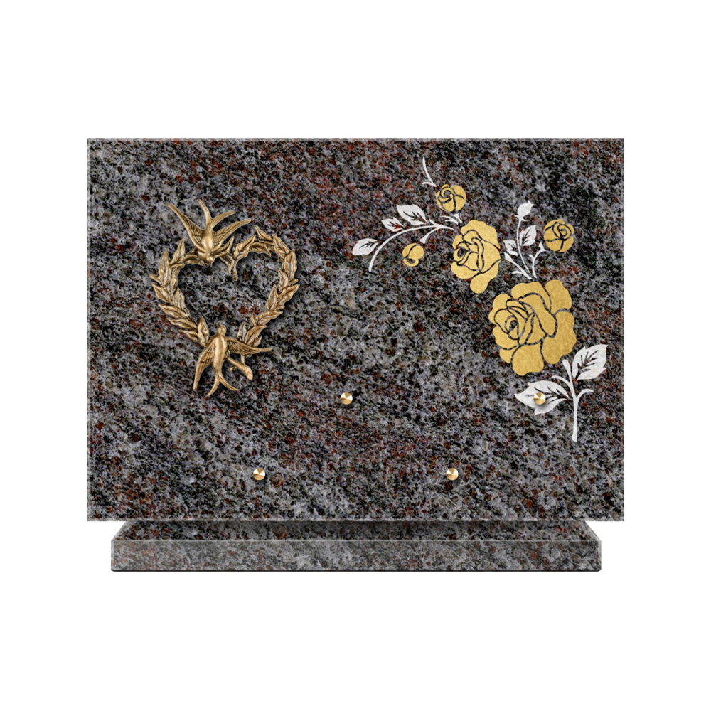 Plaque funéraire Rectangle 2 Granit Sablé Or et Blanc – Plaques Funéraires Créations® – vue complémentaire