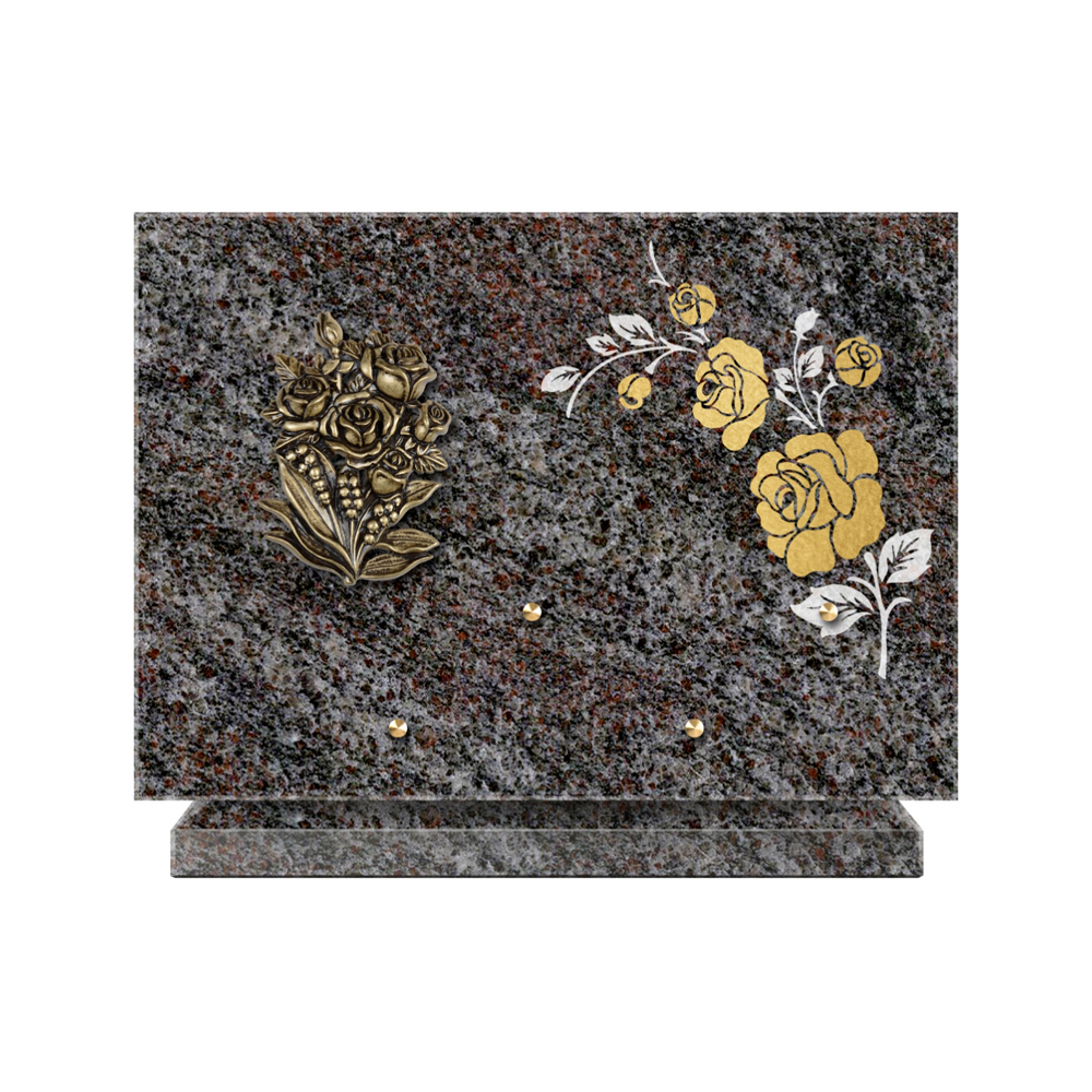 Plaque funéraire Rectangle 2 Granit Sablé Or et Blanc – Plaques Funéraires Créations® – vue complémentaire