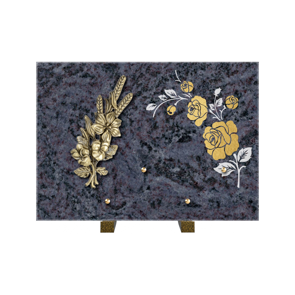 Plaque funéraire Rectangle 2 Granit Sablé Or et Blanc – Plaques Funéraires Créations® – vue complémentaire