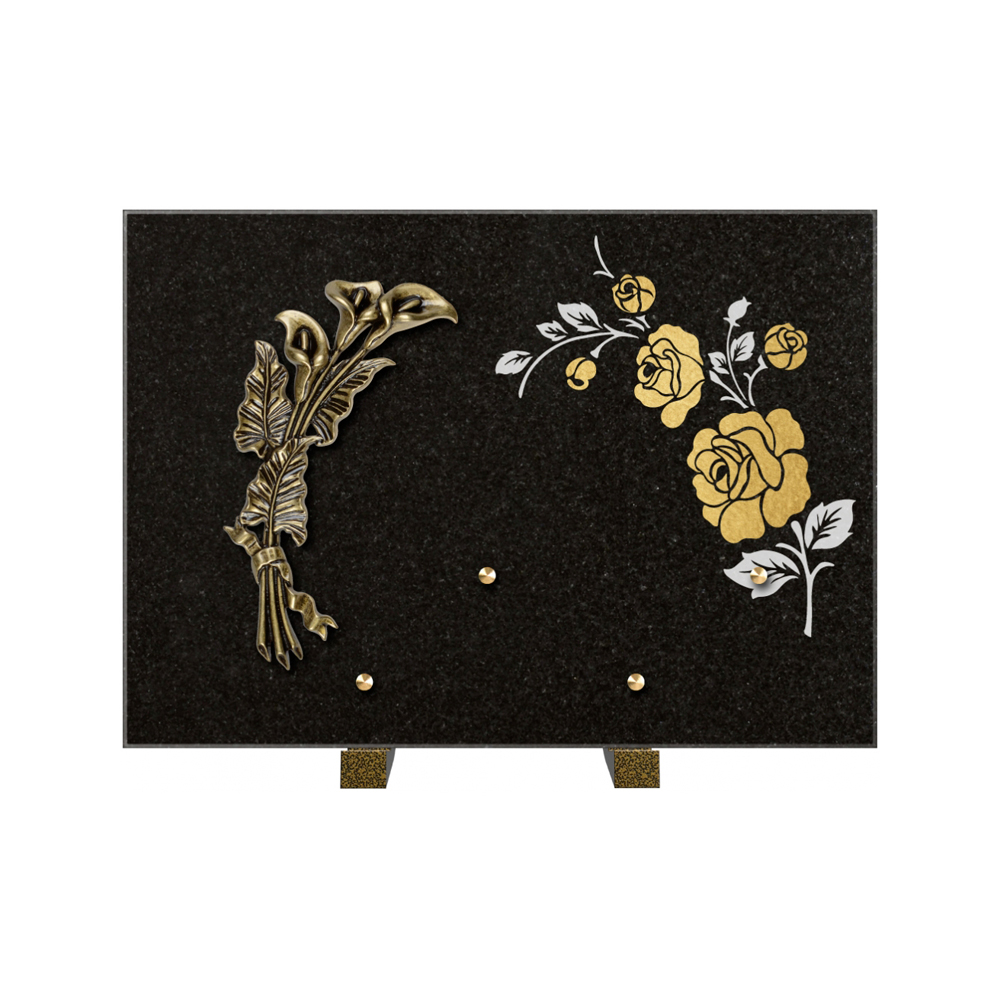 Plaque funéraire Rectangle 2 Granit Sablé Or et Blanc – Plaques Funéraires Créations® – vue complémentaire