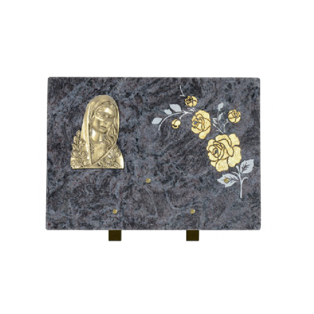 Plaque funéraire Rectangle 2 Granit Sablé Or et Blanc – Plaques Funéraires Créations® – vue complémentaire