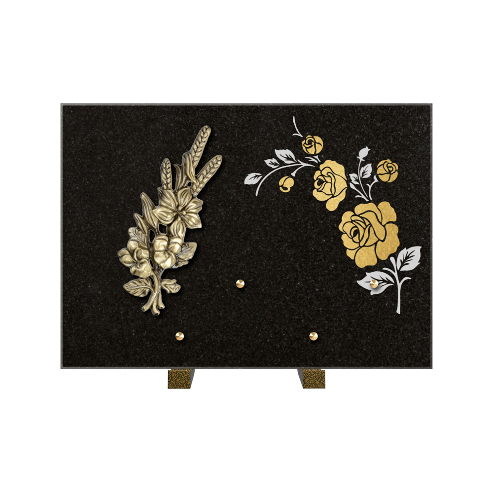 Plaque funéraire Rectangle 2 Granit Sablé Or et Blanc – Plaques Funéraires Créations® – vue complémentaire