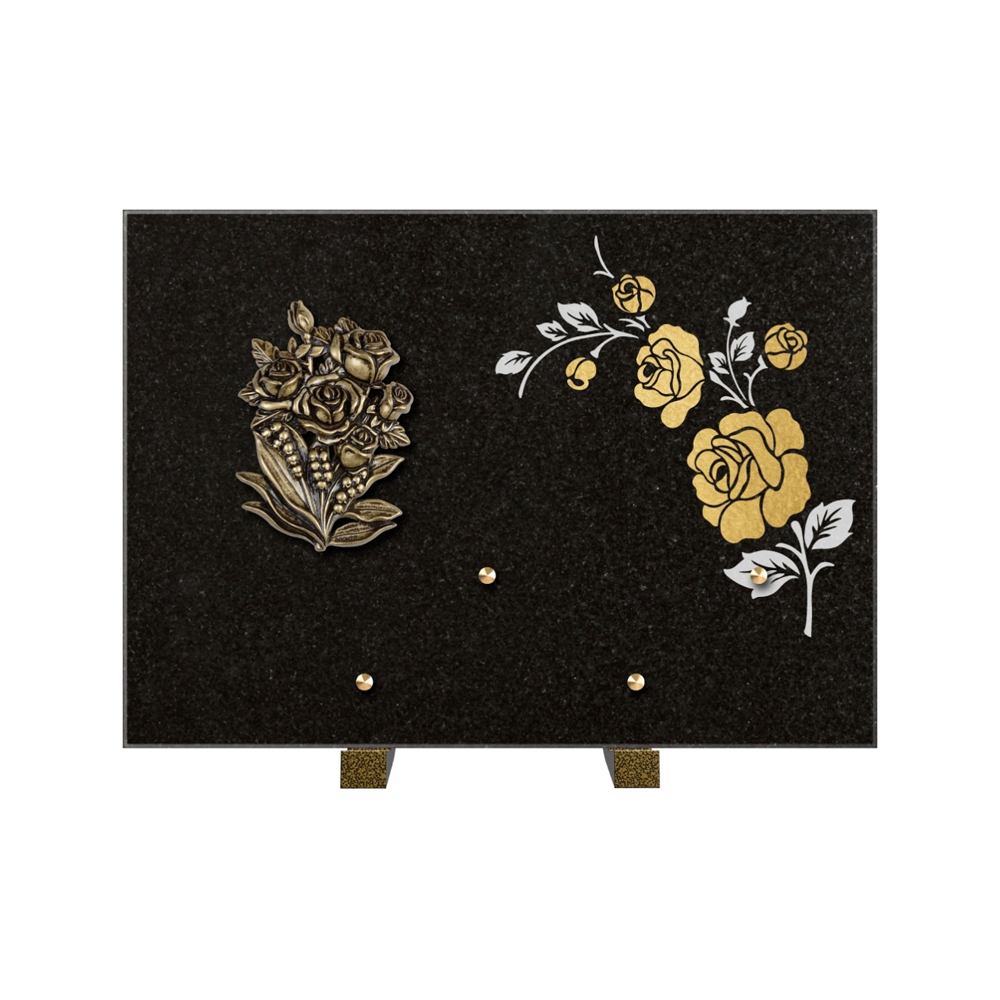 Plaque funéraire Rectangle 2 Granit Sablé Or et Blanc – Plaques Funéraires Créations® – vue complémentaire