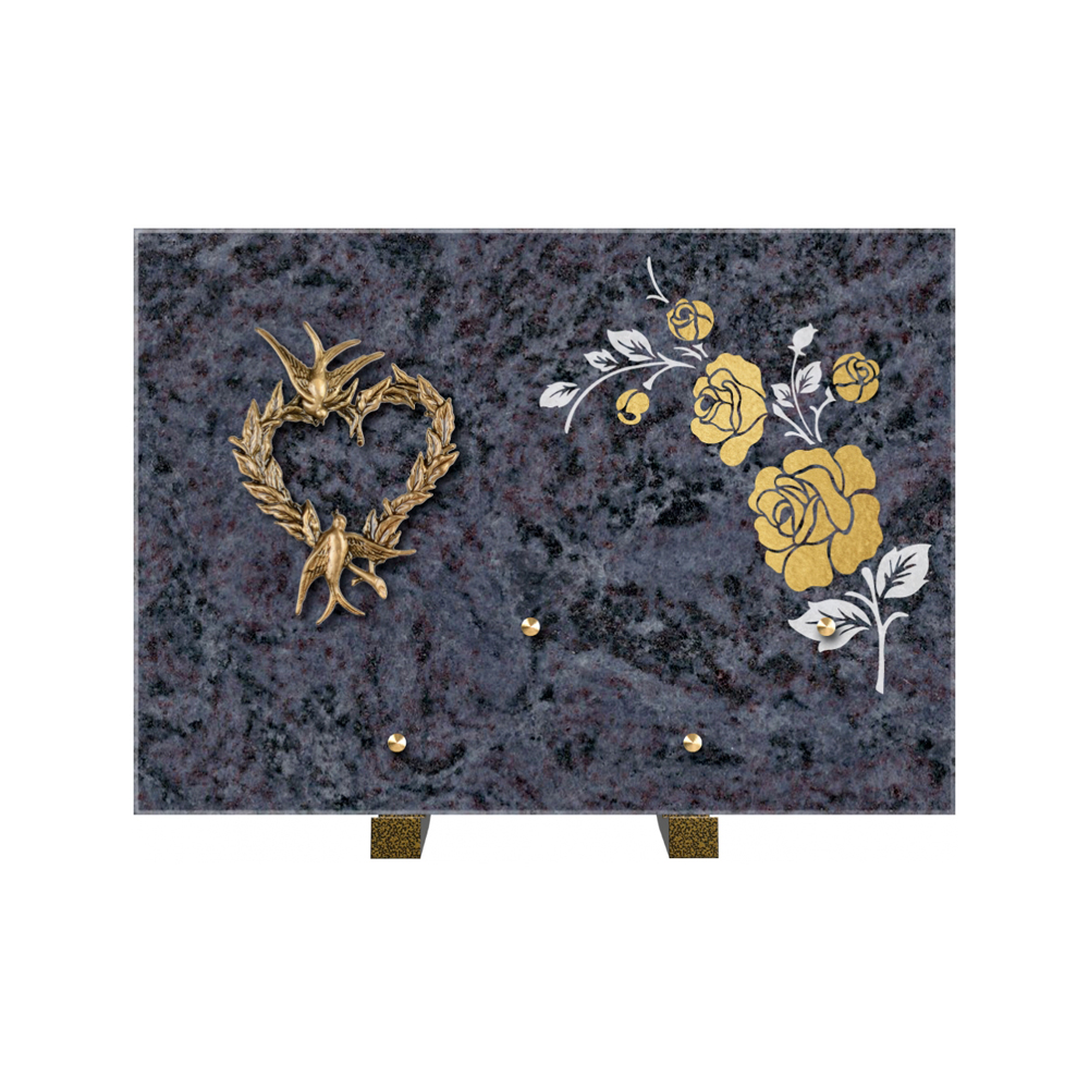 Plaque funéraire Rectangle 2 Granit Sablé Or et Blanc – Plaques Funéraires Créations® – vue complémentaire